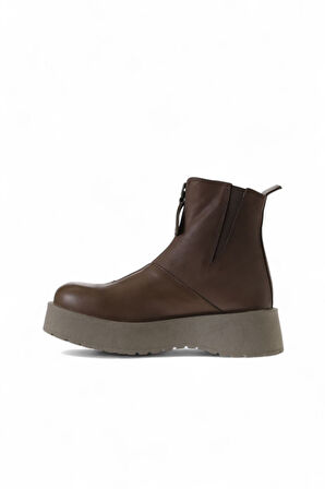 Bueno Shoes Vizon Deri Kadın Dolgu Topuklu Bot 01wv1309