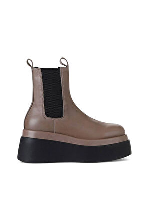 Bueno Shoes Vizon Deri Kadın Dolgu Topuklu Bot 01wv1801