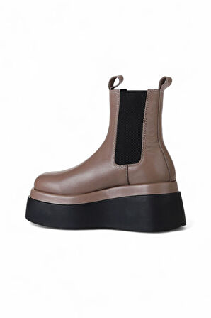 Bueno Shoes Vizon Deri Kadın Dolgu Topuklu Bot 01wv1801