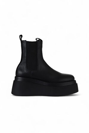 Bueno Shoes Siyah Deri Kadın Dolgu Topuklu Bot 01wv1801