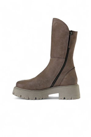 Bueno Shoes Vizon Nubuk Kadın Düz Bot 01wv3105