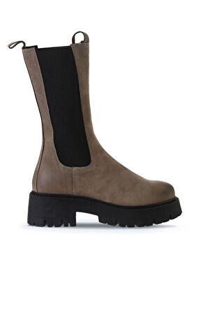 Bueno Shoes Vizon Nubuk Kadın Dolgu Topuklu Bot 01wv3115