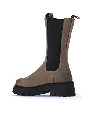 Bueno Shoes Vizon Nubuk Kadın Dolgu Topuklu Bot 01wv3115