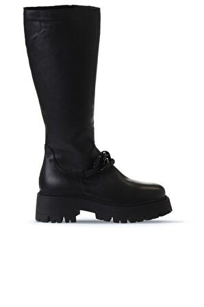 Bueno Shoes Siyah Deri Kadın Düz Çizme 01wv3119
