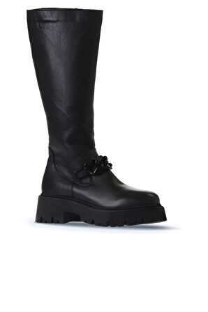 Bueno Shoes Siyah Deri Kadın Düz Çizme 01wv3119