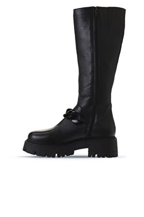 Bueno Shoes Siyah Deri Kadın Düz Çizme 01wv3119