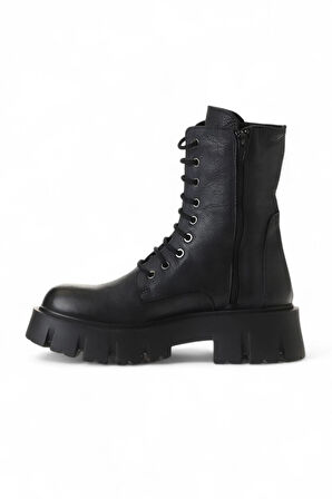 Bueno Shoes Siyah Deri Kadın Dolgu Topuklu Bot 01wv4601