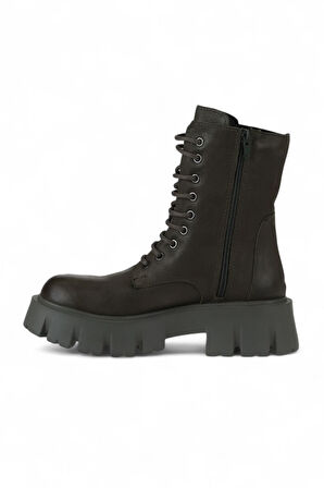 Bueno Shoes Haki Deri Kadın Dolgu Topuklu Bot 01wv4601