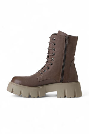 Bueno Shoes Vizon Deri Kadın Dolgu Topuklu Bot 01wv4601