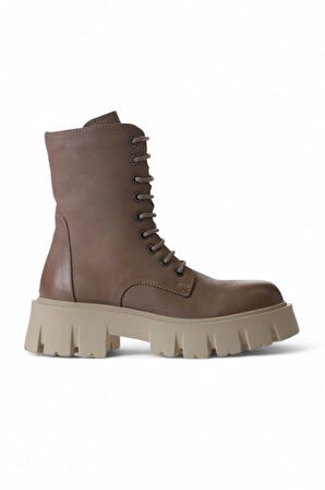 Bueno Shoes Vizon Deri Kadın Dolgu Topuklu Bot 01wv4601
