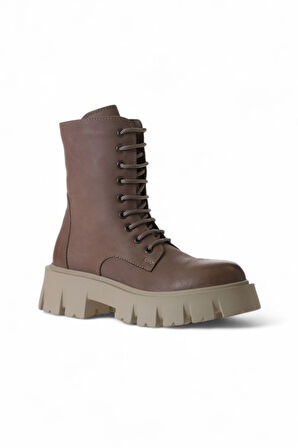 Bueno Shoes Vizon Deri Kadın Dolgu Topuklu Bot 01wv4601