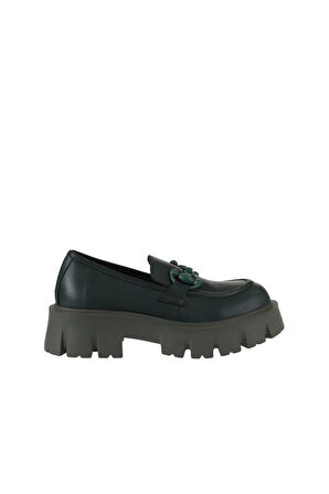 Bueno Shoes Yeşil Deri Kadın Dolgu Topuklu Ayakkabı 01wv4603