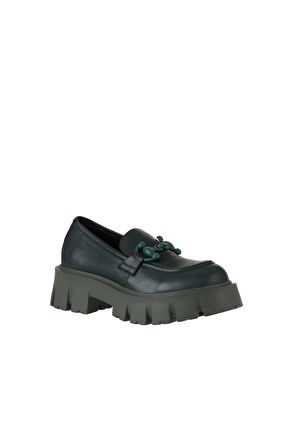 Bueno Shoes Yeşil Deri Kadın Dolgu Topuklu Ayakkabı 01wv4603