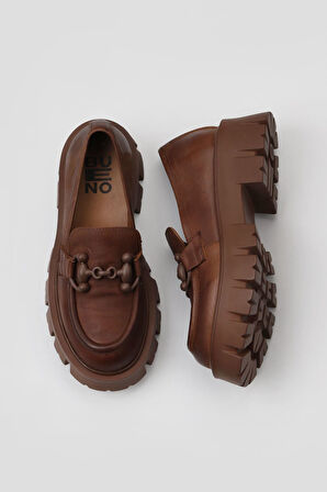 Bueno Shoes Taba Deri Kadın Dolgu Topuklu Ayakkabı 01wv4603