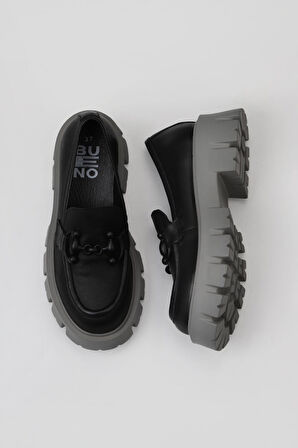 Bueno Shoes Siyah Deri Kadın Dolgu Topuklu Ayakkabı 01wv4603