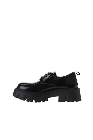 Bueno Shoes Siyah Kırışık Rugan Kadın Dolgu Topuklu Ayakkabı 01wv4611