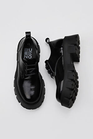 Bueno Shoes Siyah Kırışık Rugan Kadın Dolgu Topuklu Ayakkabı 01wv4611