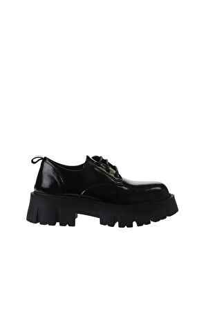 Bueno Shoes Siyah Kırışık Rugan Kadın Dolgu Topuklu Ayakkabı 01wv4611