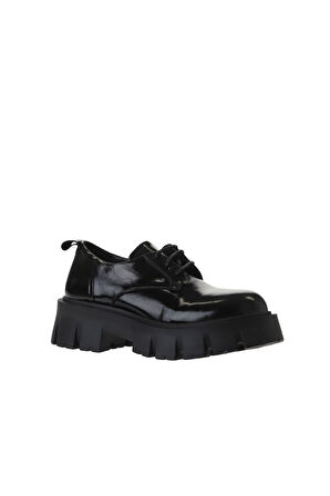Bueno Shoes Siyah Kırışık Rugan Kadın Dolgu Topuklu Ayakkabı 01wv4611