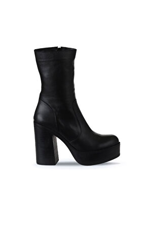 Bueno Shoes Siyah Deri Kadın Topuklu Bot 01wv5000