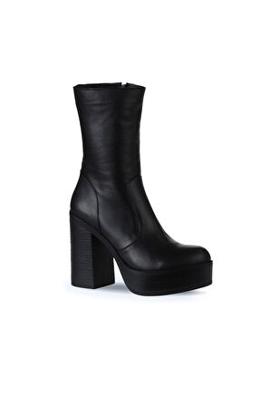 Bueno Shoes Siyah Deri Kadın Topuklu Bot 01wv5000