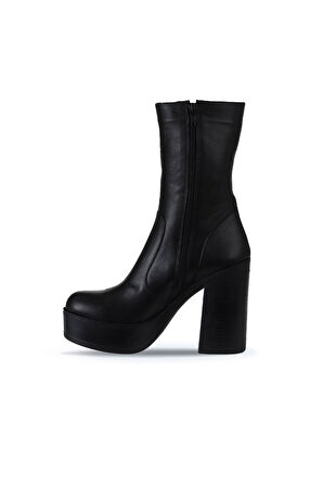 Bueno Shoes Siyah Deri Kadın Topuklu Bot 01wv5000