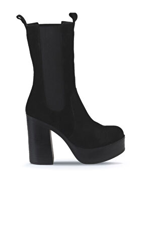 Bueno Shoes Siyah Süet Kadın Topuklu Bot 01wv5003