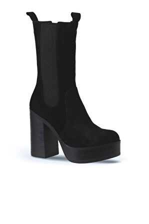 Bueno Shoes Siyah Süet Kadın Topuklu Bot 01wv5003