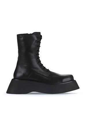 Bueno Shoes Siyah Deri Kadın Dolgu Topuklu Bot 01wv5103