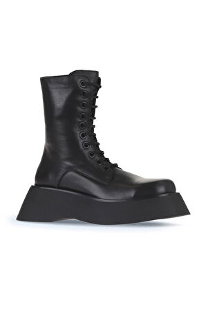 Bueno Shoes Siyah Deri Kadın Dolgu Topuklu Bot 01wv5103