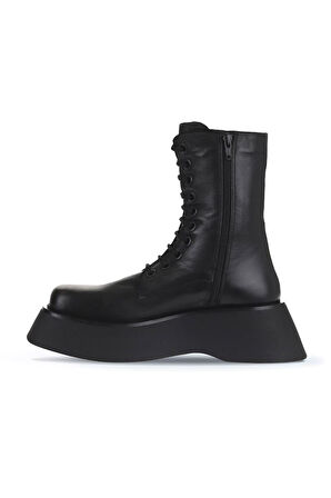 Bueno Shoes Siyah Deri Kadın Dolgu Topuklu Bot 01wv5103