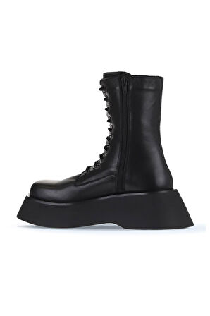 Bueno Shoes Siyah Deri Kadın Dolgu Topuklu Bot 01wv5103