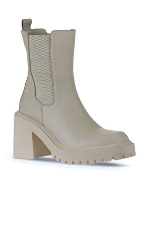 Bueno Shoes Bej Deri Kadın Topuklu Bot 01wv5400