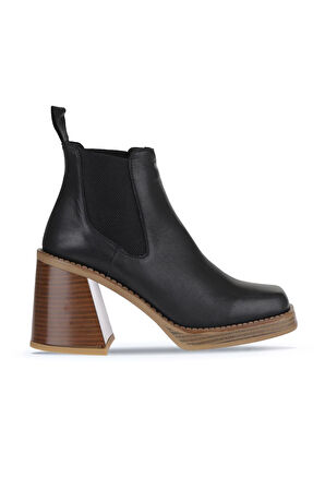 Bueno Shoes Siyah Deri Kadın Topuklu Bot 01wv6101