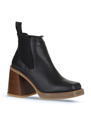 Bueno Shoes Siyah Deri Kadın Topuklu Bot 01wv6101
