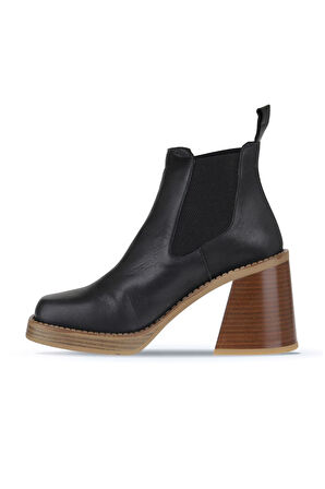 Bueno Shoes Siyah Deri Kadın Topuklu Bot 01wv6101