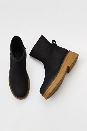 Bueno Shoes Siyah Nubuk Kadın Düz Bot 01wv0202