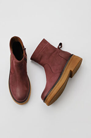 Bueno Shoes Bordo Koyu Nubuk Kadın Düz Bot 01wv0202
