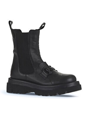 Bueno Shoes Siyah Deri Kadın Dolgu Topuklu Bot 01wv1003