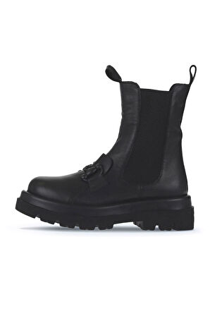 Bueno Shoes Siyah Deri Kadın Dolgu Topuklu Bot 01wv1003