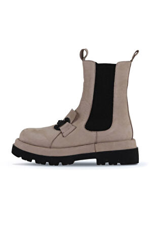 Bueno Shoes Vizon Nubuk Kadın Dolgu Topuklu Bot 01wv1003