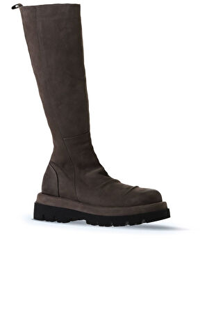 Bueno Shoes Gri Nubuk Kadın Düz Çizme 01wv1004
