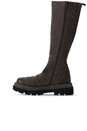 Bueno Shoes Gri Nubuk Kadın Düz Çizme 01wv1004