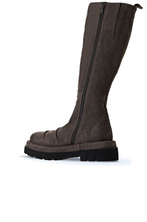 Bueno Shoes Gri Nubuk Kadın Düz Çizme 01wv1004