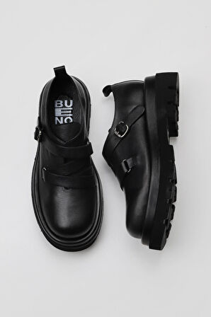 Bueno Shoes Siyah Siyah Deri Kadın Klasik Ayakkabı 01wv1008
