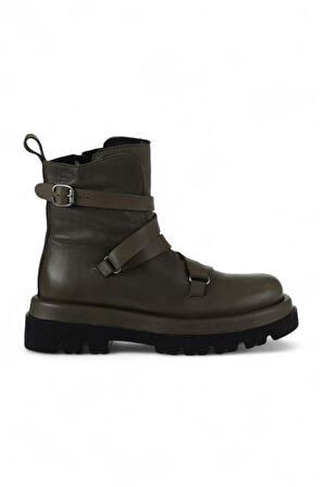 Bueno Shoes Haki Haki Deri Kadın Düz Bot 01wv1009