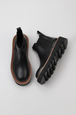 Bueno Shoes Siyah Deri Kadın Düz Bot 01wv10200