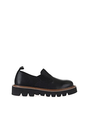 Bueno Shoes Siyah Deri Kadın Dolgu Topuklu Ayakkabı 01wv10207