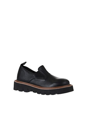 Bueno Shoes Siyah Deri Kadın Dolgu Topuklu Ayakkabı 01wv10207