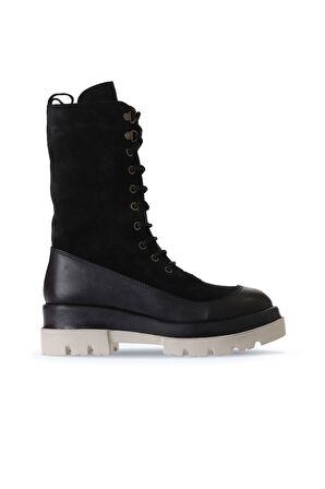 Bueno Shoes Siyah Deri-süet Kadın Dolgu Topuklu Bot 01wv2901